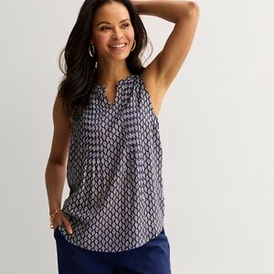 Croft & Barrow Black and Blue Geometric Tank Top Rayon